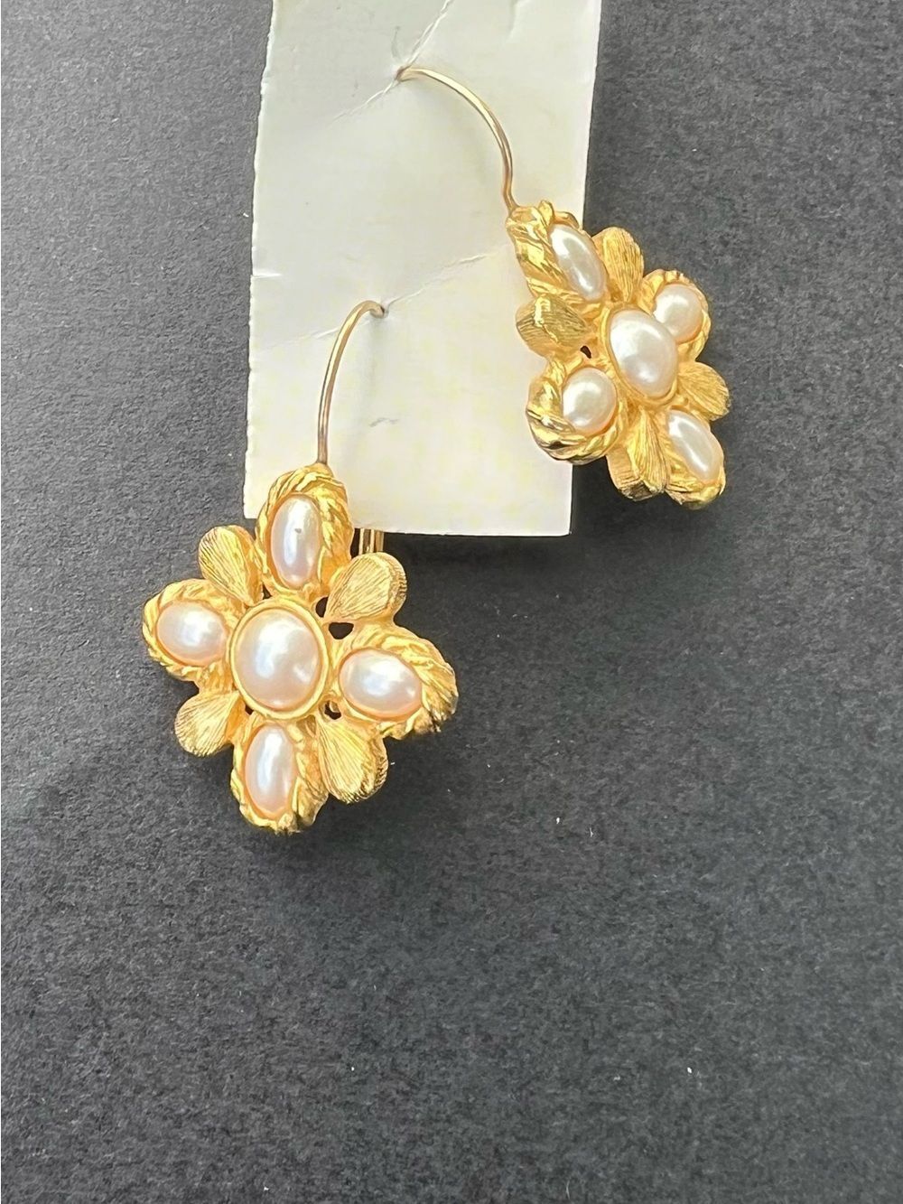 Gold Floral Pearl Drop Earrings for Women